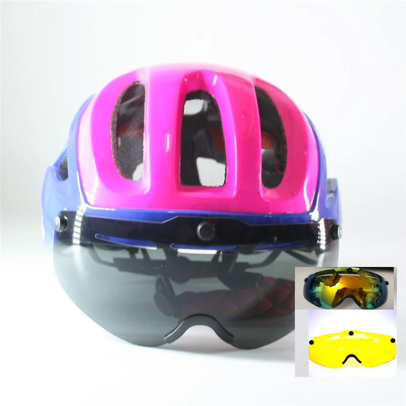 sw pink in 3 lens Scohiro, велосипедный шлем, 3 линзы, козырек, солнцезащитные очки, MTB, горная дорога, велосипедный шлем, шлем, Cascos, Ciclismo, велосипедный шлем для взрослых - Цвет: sw pink in 3 lens
