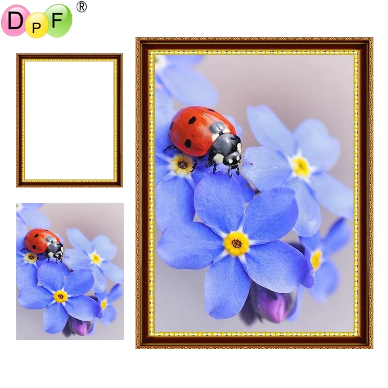 DPF сделай сам новая Алмазная вышивка в рамке цветы жука 5D круглая алмазная