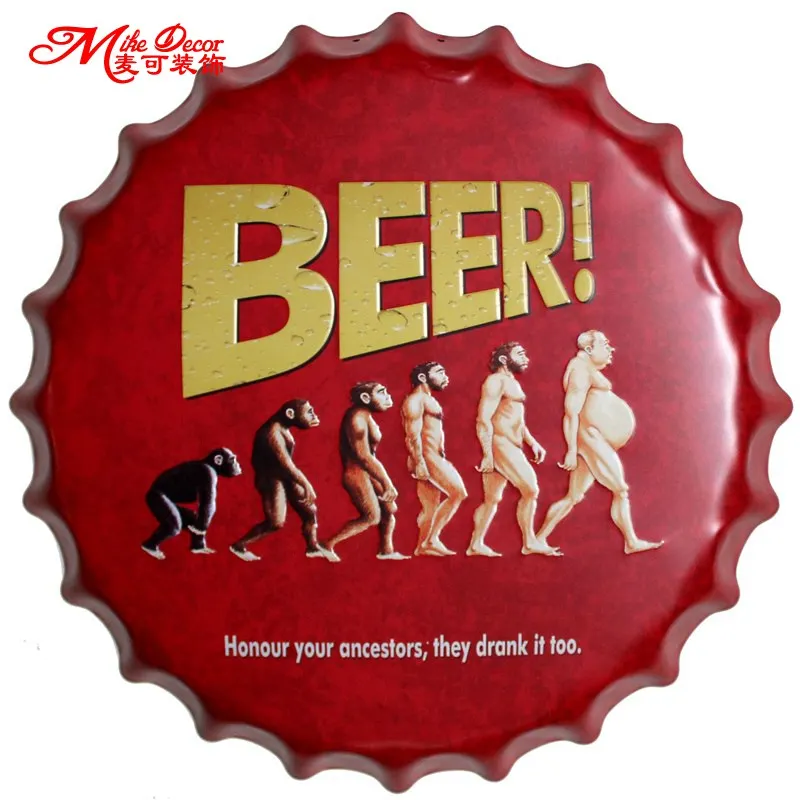 [Mike86] пивная Эволюция смешная бутылка Кепка металлическая роспись доска бар