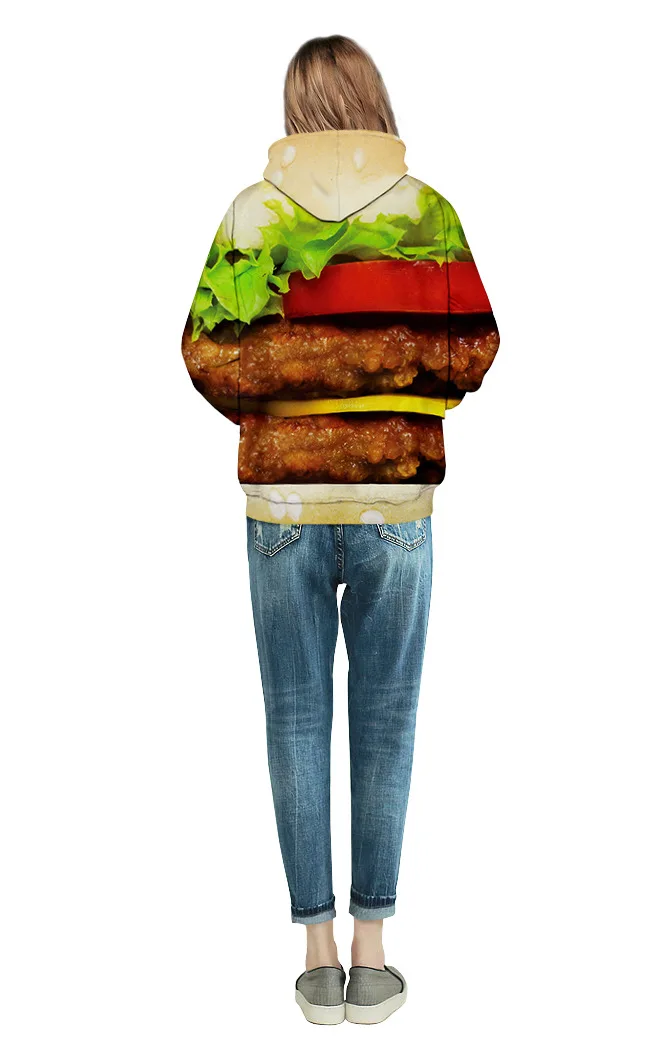 Harajuku 3D Print hamburger Sweatshirts Fashion Long sleeve with hat Men Women Cute Soft Hoodies Cartoon Hoody Hooded Pullover | Женская