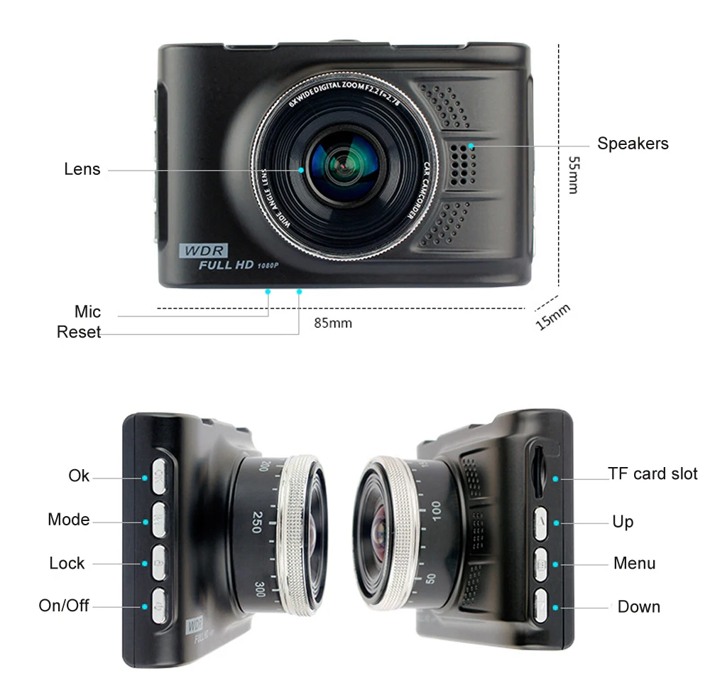 Original Car DVR Novatek 96223 Podofo FH03 Camera 3.0 inch Full HD 1080P Recorder WDR G-sensor Registrator Dashcam |