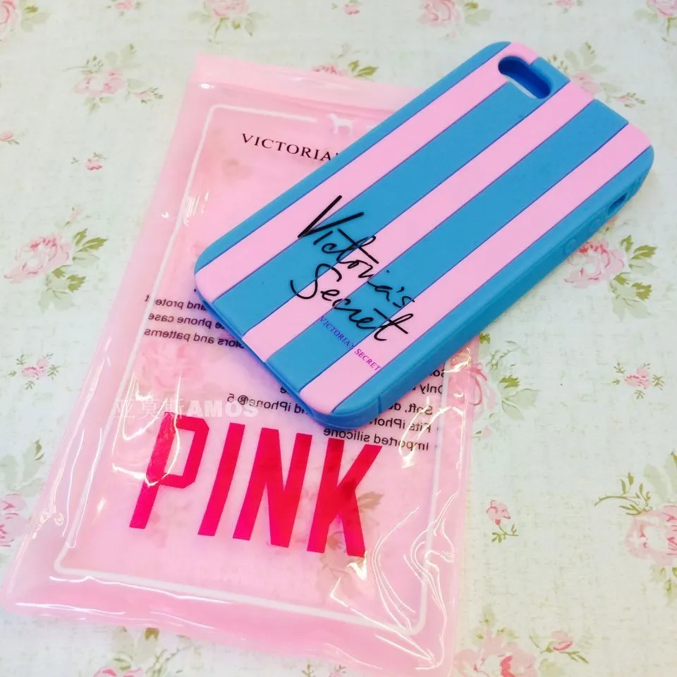 1pc free shipping Victoria/'s Secret PINK Luxe Soft Rubber Stripe Case Covers For Apple iPhone 5 5G 5S 4 4G 4S |