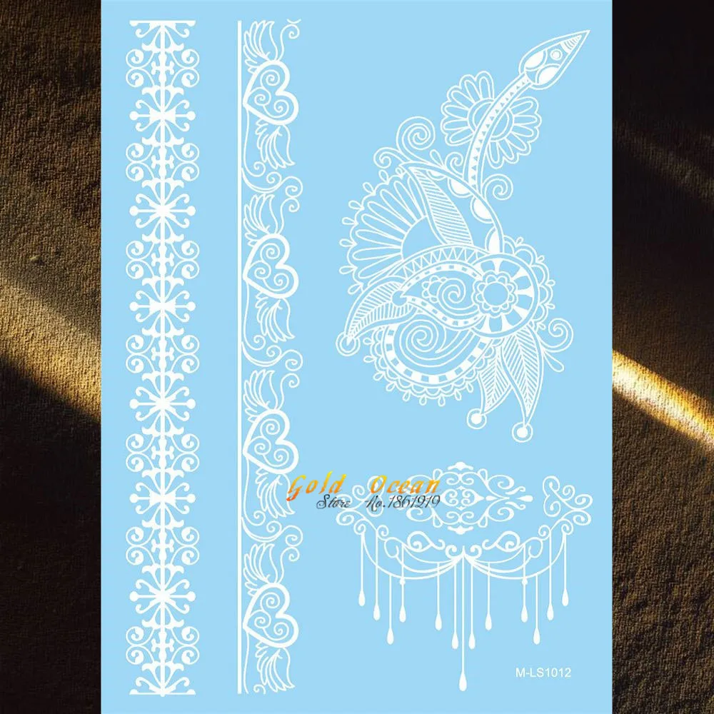 

White Henna Arabic Temporary Tattoo Women Body Art ARm Sleeve Waterproof Mehndi Tattoo Heart Love Chains Bracelet Wedding Tatoos