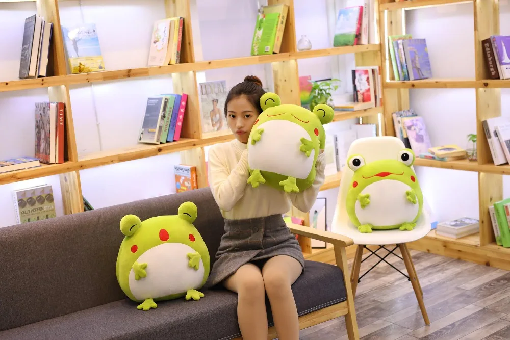 35cm Cute Expression Frog Plush Toy Soft Cartoon Animal Frog Stuffed Doll Sofa Bed Pillow Cushion Household Items Kids Best Gift