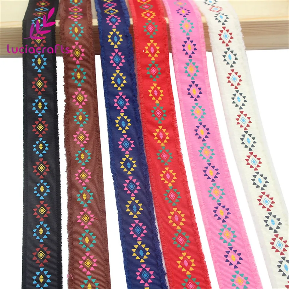 Lucia crafts 25 мм 5 ярдов/6 ярдов корсажная печатная лента в этническом стиле с бахромой DIY швейная отделка одежды подарочные аксессуары S0607