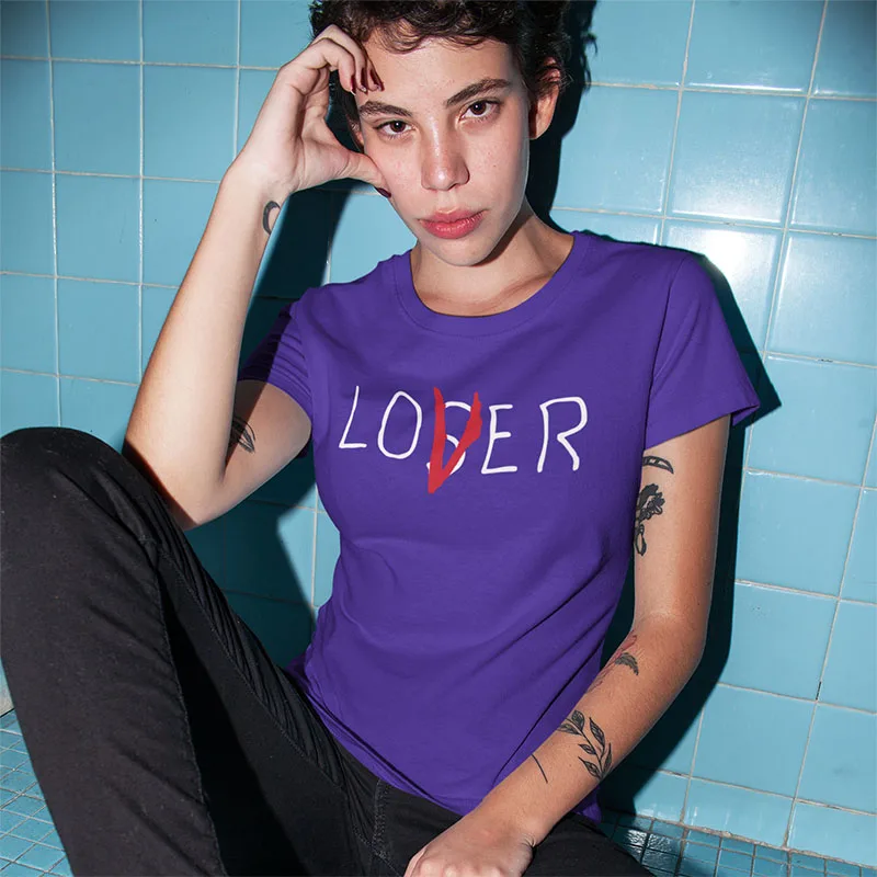 Футболка Lover Loser с буквенным принтом для женщин, хлопок, короткий рукав, футболки, забавные, летние, трендовые, стиль, топы, футболки