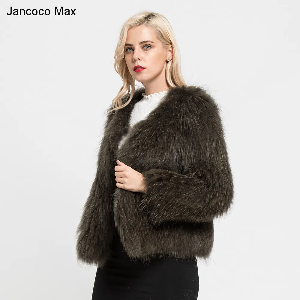 Jancoco Max натуральный мех енота пальто весна осень зима Высокое качество трикотажные женские куртки S7105