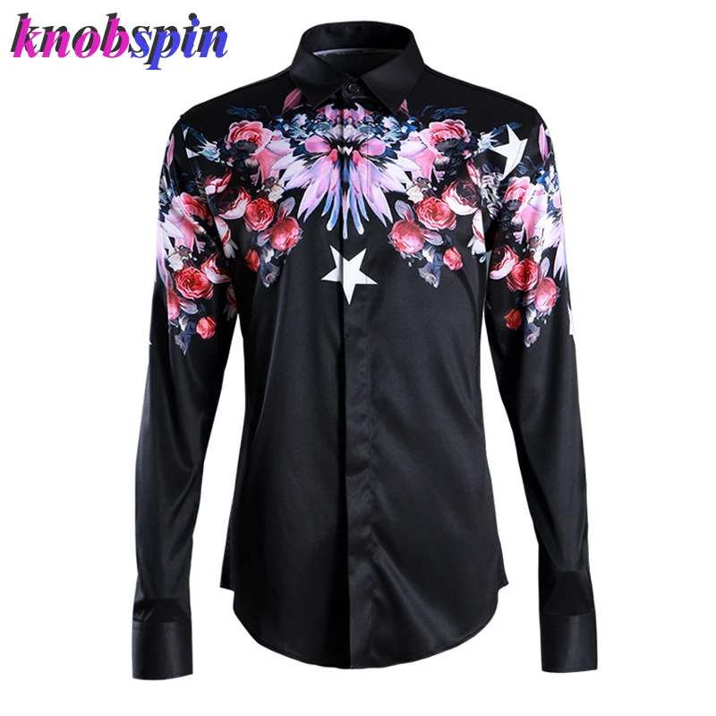 

Rose Printed Men's Shirt 2019 Fashion long sleeve Chemise homme Slim shirts high quality Business male Dress shirt Plus size