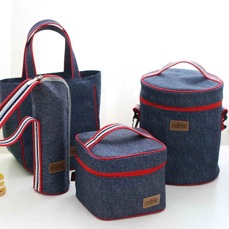 Women Kids Thermal Lunch Bag Denim Insulated Cooler Tote Travel Family Picnic Food Fresh Keep Storage Pouch Container Ice Pack | Багаж и