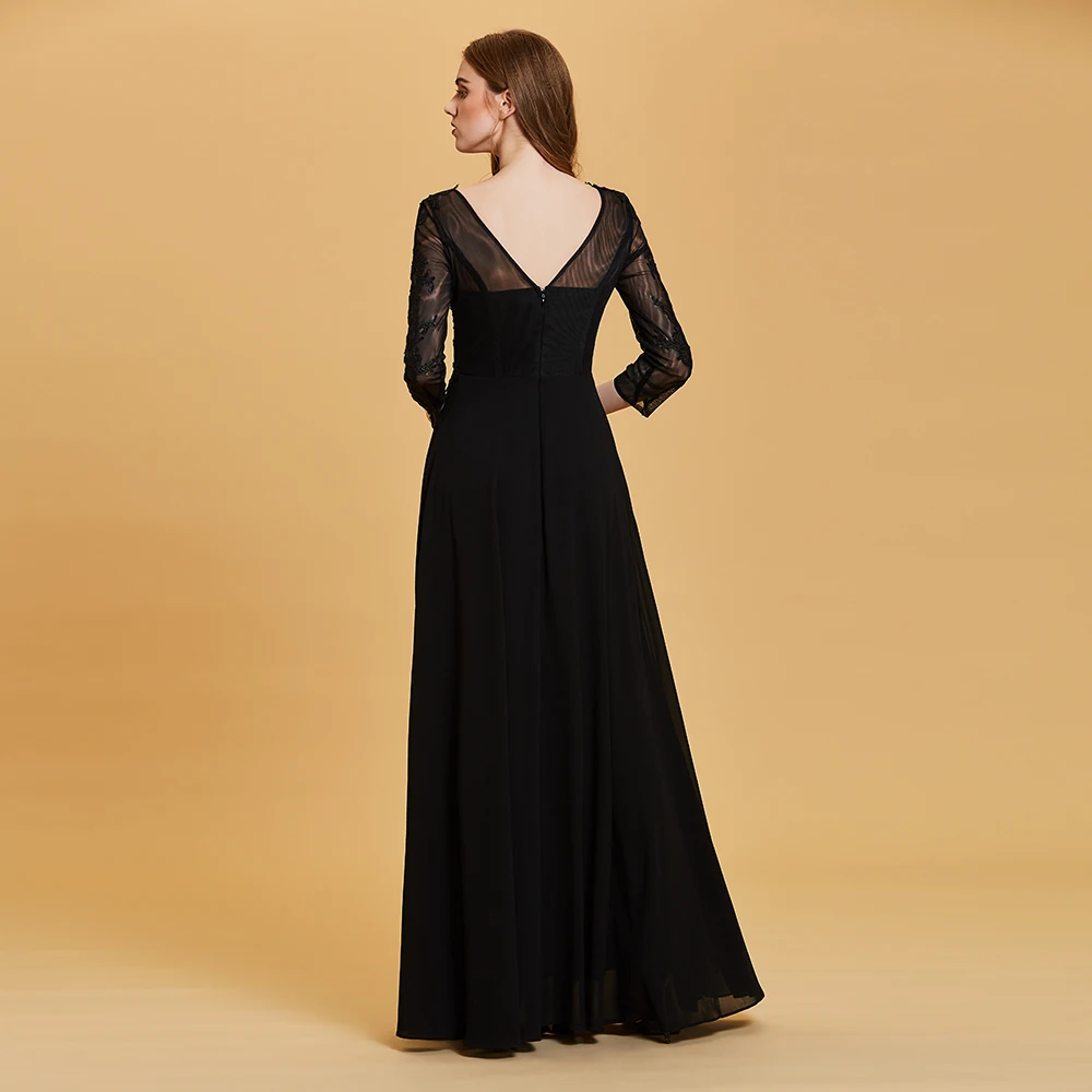 Dressv вечернее платье с длинным рукавом, королевское синее платье с аппликацией, круглый вырез, длина до пола, платье трапециевидной формы, женское свадебное длинное вечернее платье es