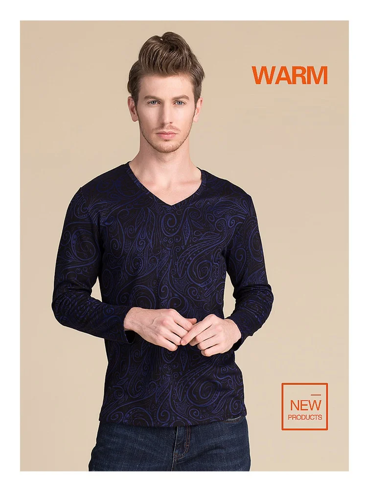 20% шелк 20% шерсть 60% хлопок мужские футболки осень зима длинный рукав v-образный вырез мужской джемпер Рубашки топы Джерси