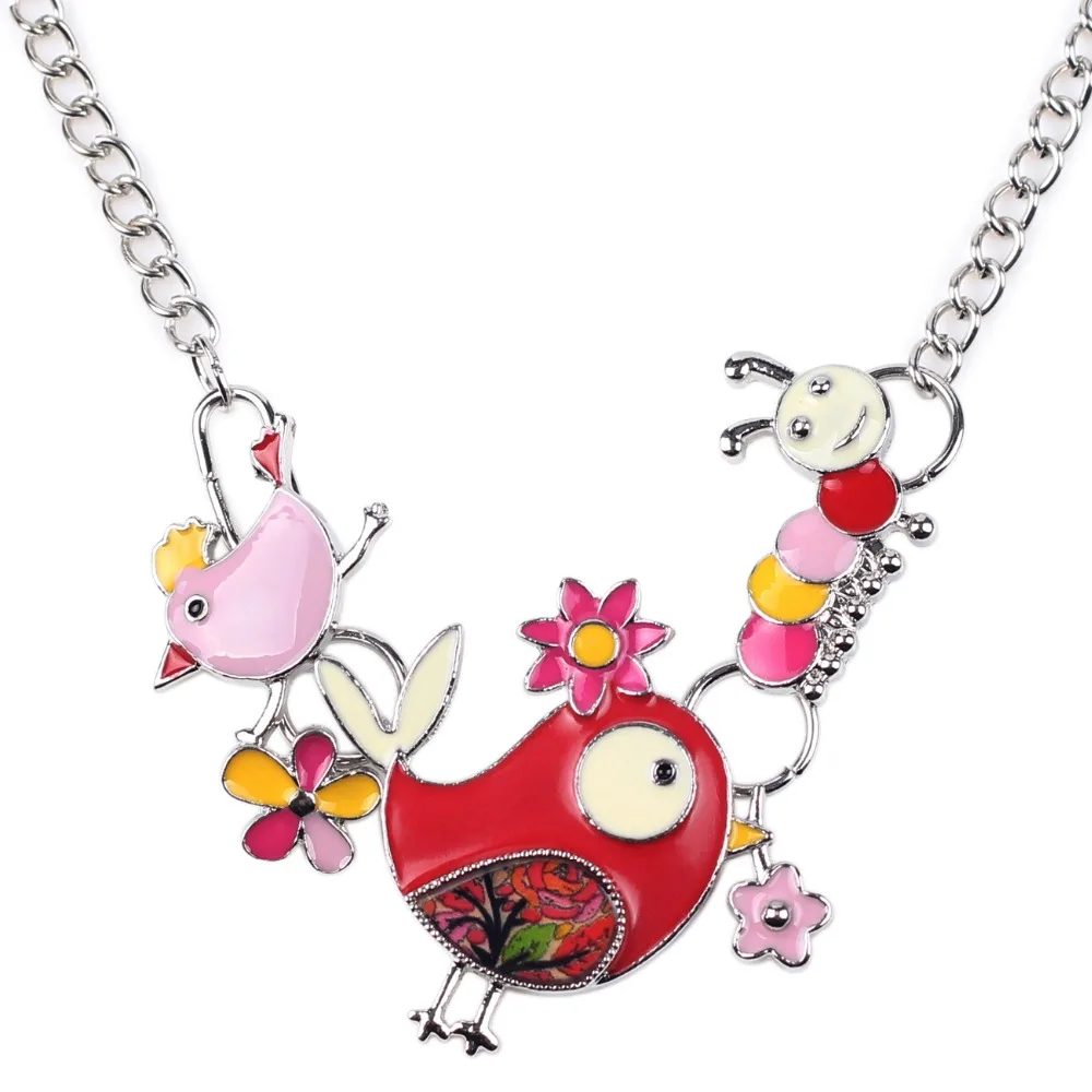 Ожерелье Bonsny с эмалью в виде птицы и гусеницы Очаровательная цепочка из