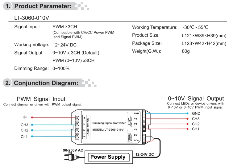 Светодиодный преобразователь сигнала с затемнением 5 В 10 в 0 3 канала на выходе