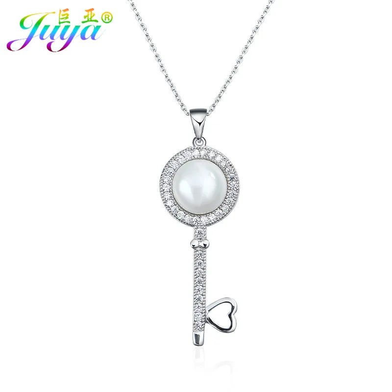 White Gold Necklace Ручной работы DIY материал для изготовления украшений роскошный цветок ключ кулон аксессуары для женщин Свадебный день рождения чокер колье изготовление - Окраска металла: White Gold Necklace