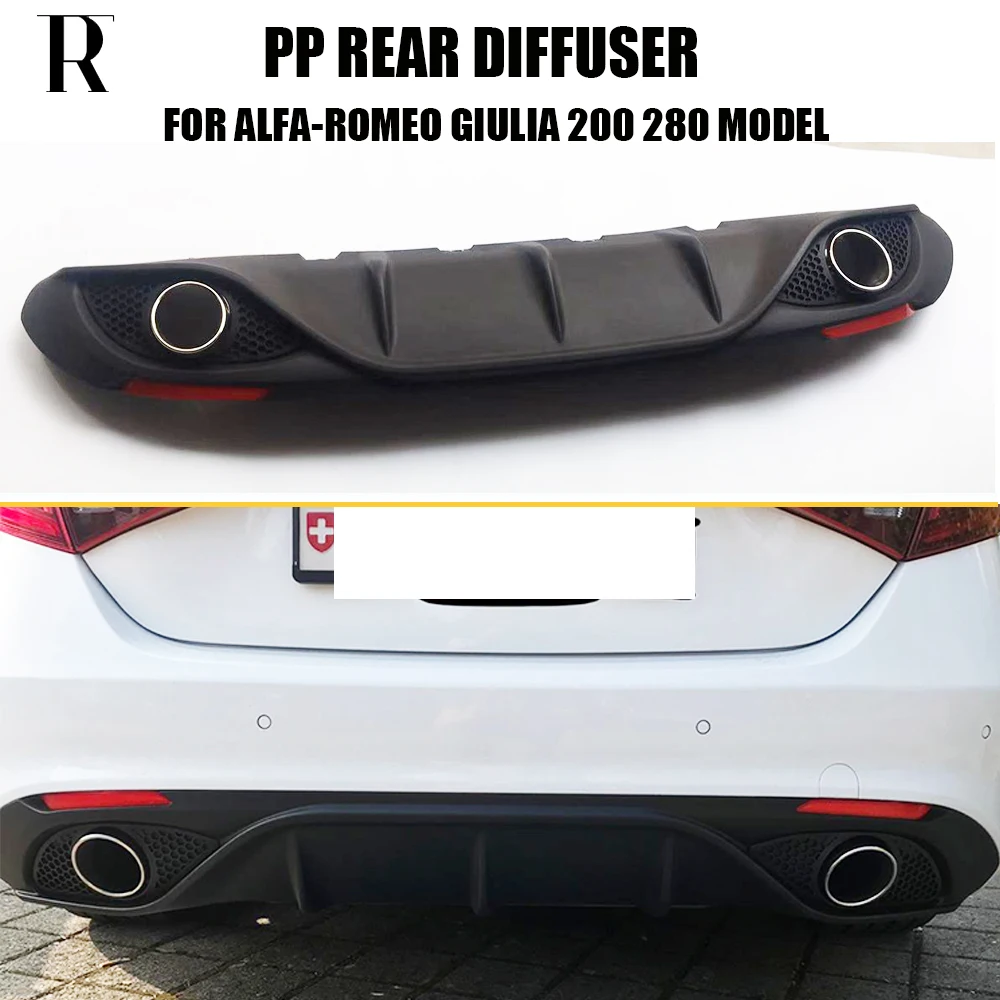 Диффузор заднего бампера PP с двойной выхлопной трубой для Alfa Romeo Giulia 2016 UP|rear bumper