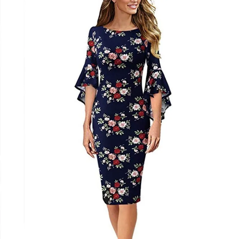 Женское платье с цветочным принтом Dilusoo вечерние платья средней длины круглым