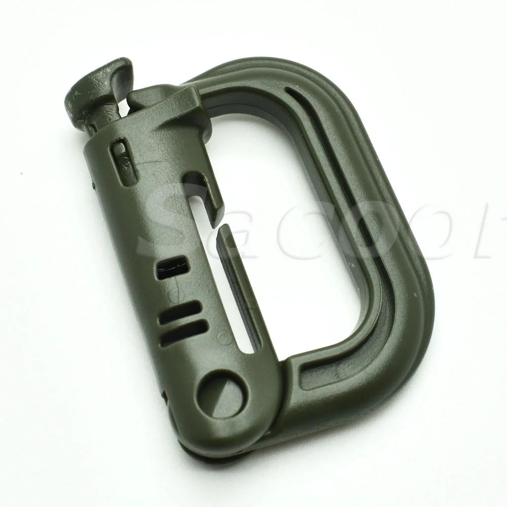 

100pcs/lot Plastic Grimloc Army Locking D-Ring Multi-use Safety Buckle For Backpack Clasp Keychain Bag Outdoor Activity
