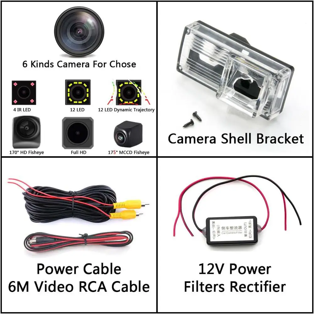 Camera with Filters 175 градусов MCCD Fisheye 12LED HD заднего вида Камера для Toyota Reiz Avalon XX10 Land Cruiser Prado 200 LC200 монитор автомобиля - Название цвета: Camera with Filters