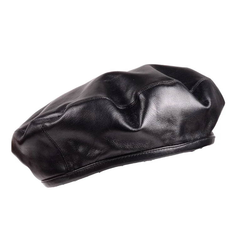 Exclusive 2022 Winter Women Simple Eengland Style Genuine Leather Black Beanies Hat Female Beret Jazz Painter Caps 55-58 cm | Аксессуары