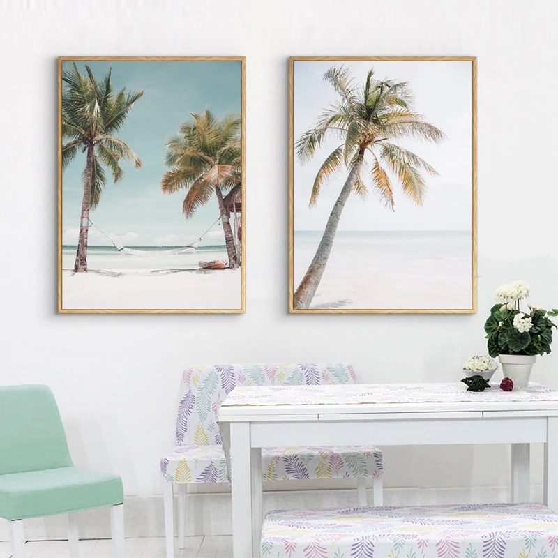 Постер с тропическим пляжем и пальмами настенная Картина на холсте принтом