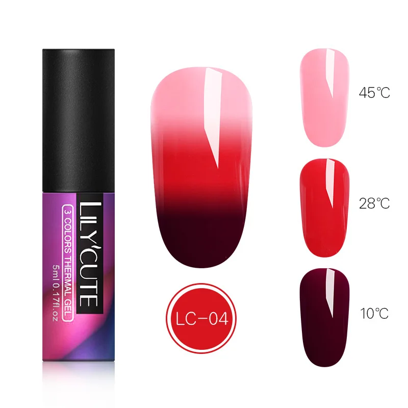 3 colors 04 LILYCUTE 5 мл термальный меняющий Цвет УФ-Гель-лак Блеск Мерцающий замачивающийся УФ-гель для дизайна ногтей лак для маникюра нейл-арта - Цвет: 3 colors 04