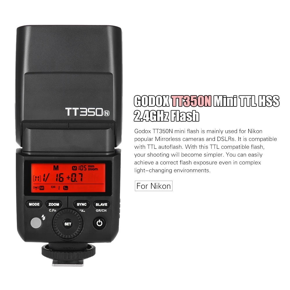 Godox Thinklite TT350N Mini 2 4G Беспроводная TTL вспышка для камеры Master & Slave Speedlite 1/8000s