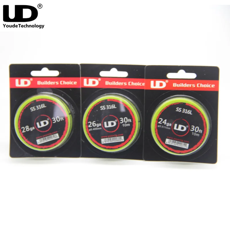 

Original Youde UD Stainless Steel SS316L Wire 30FT with 28ga 26ga 24ga 10m/roll E Cigarette Coils For Box Mod Vape Tank Atomizer