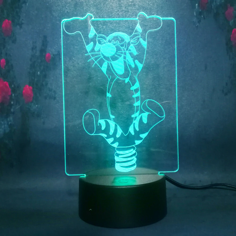 Мультяшный прыгающий тигровый 3D СВЕТОДИОДНЫЙ многоцветный ночник 7 цветов