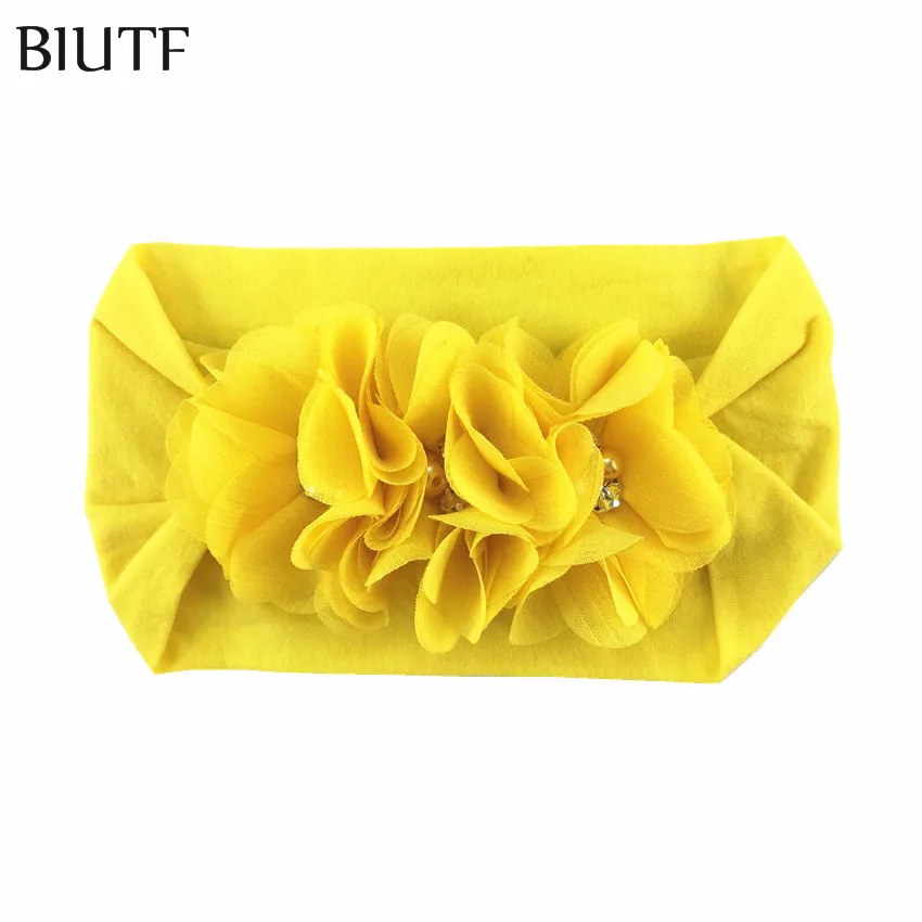 16-yellow 20 шт./лот DIY Бутик Аксессуары для волос тройной Стразы Цветок Жемчужный шифоновый с широкой нейлоновая эластичная заставка HB081 - Цвет: 16-yellow