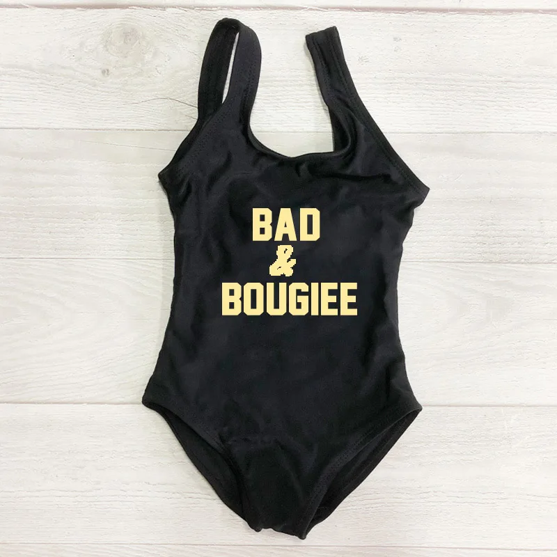 BKGD BAD& bougiee буквенный принт Одна деталь купальник, Детские купальники розового цвета для девочек, пляжная одежда, детский ванный комплект летний купальный костюм черный - Цвет: BKGD
