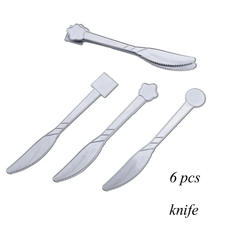 6pcs knife 1 Набор, вечерние бумажные одноразовые столовые приборы в форме русалки для украшения стола, фиолетовые воздушные шары с цифрами для детей на день рождения и свадьбу - Цвет: 6pcs knife