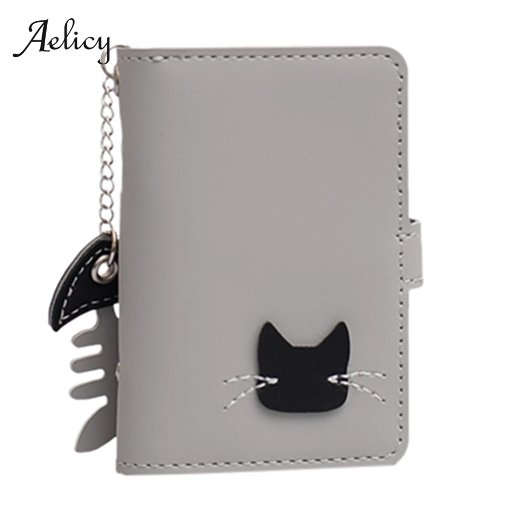 Женский маленький кожаный кошелек Aelicy мини с милым котом для девочек Короткие