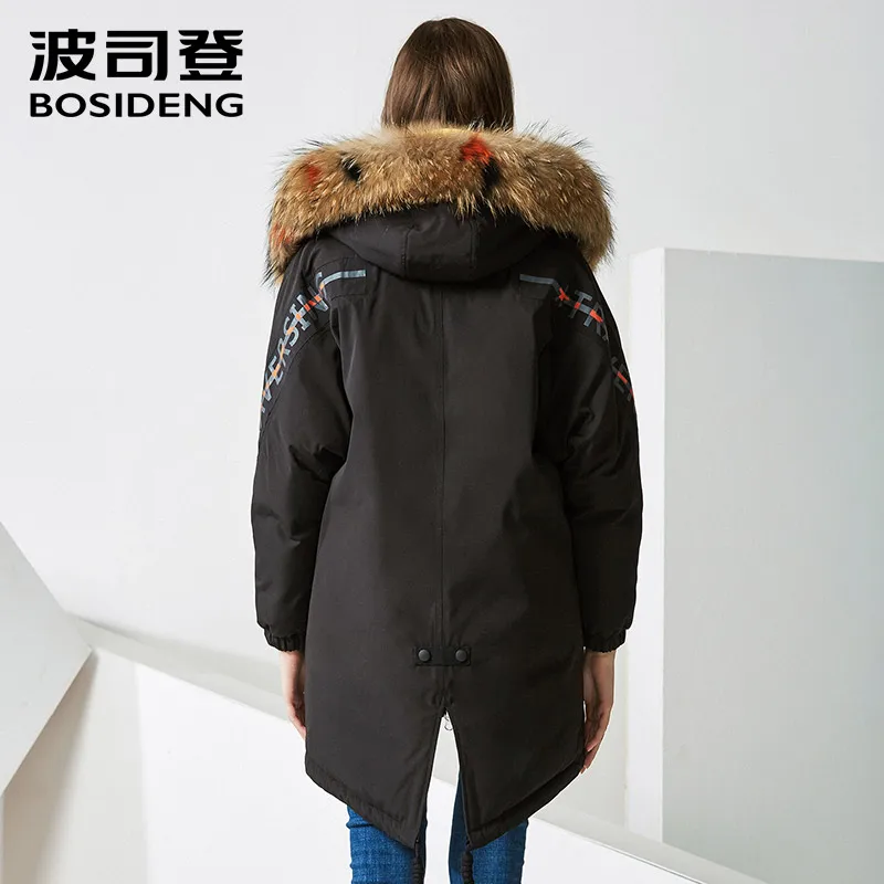 Женский пуховик средней длины BOSIDENG зимняя утепленная парка свободная