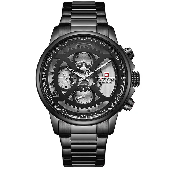 NAVIFORCE мужские спортивные часы мужские топ брендовые Роскошные полностью Стальные кварцевые автоматические часы с датой мужские армейские военные водонепроницаемые часы - Цвет: black black