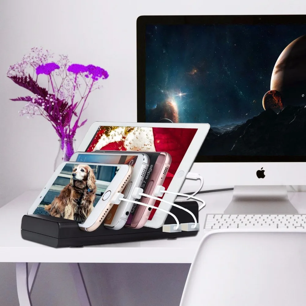 Универсальное настольное зарядное устройство с держателем и 4 USB портами