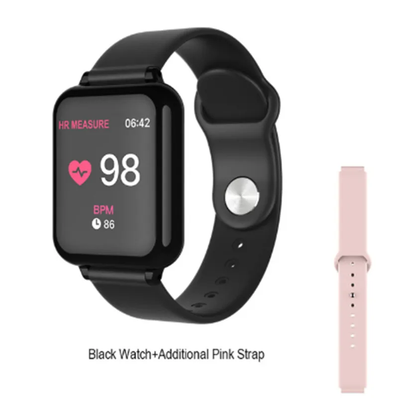 blackaddpinkstrap B57 Смарт часы водонепроницаемый Bluetooth браслет монитор сердечного ритма Браслет фитнес трекер Смарт часы B57C ремешок кабель для зарядки - Цвет: blackaddpinkstrap