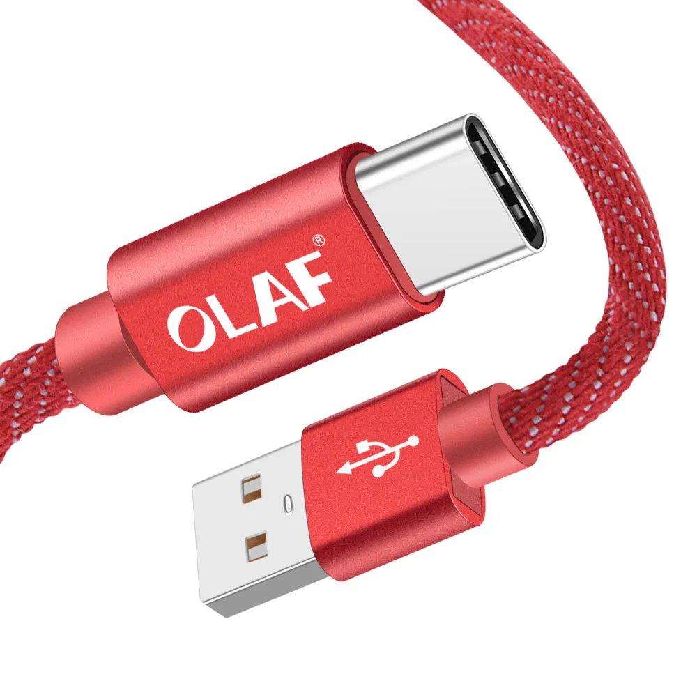 red Олаф USB C type-C кабель 1 м 2 м type C кабель для быстрой зарядки для samsung Galaxy S9 Note 9 huawei mate 20 кабели для зарядного устройства USB - Цвет: red