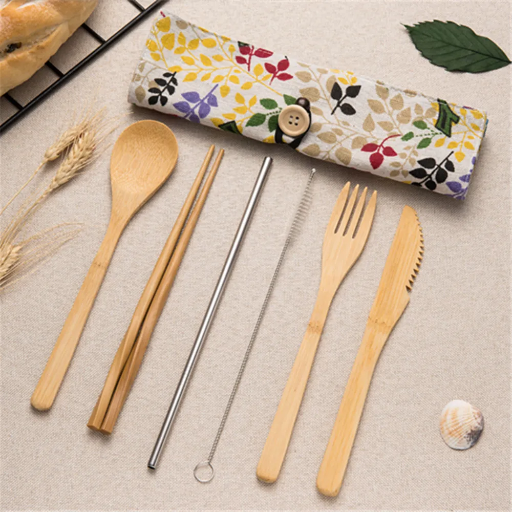 Tableware Set Portable Bamboo Cutlery Kitchen Food Wooden Tableware Dining Tool Catering Dinnerware Set Cutlery Travel