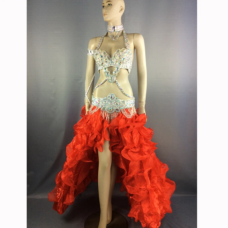 Женский костюм для танца живота комплект из 5 предметов бюстгальтер пояс и юбка