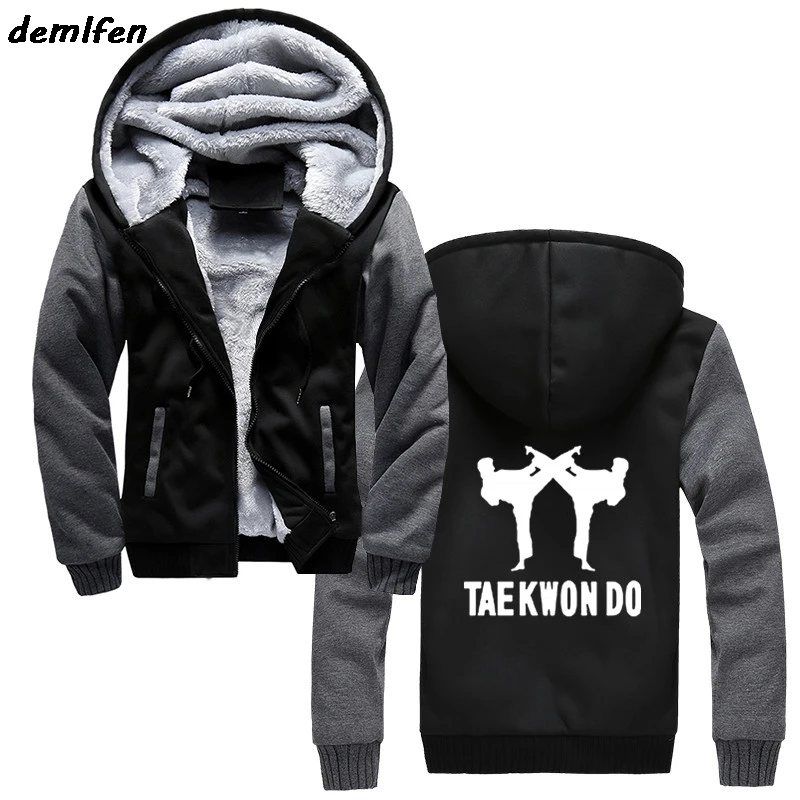 Black Gray Новинка Тхэ квондо тхэквондо Толстовка Мужская Боевая куртка для боевых искусств повседневная мужская утепленная толстовка на молнии уличная одежда - Цвет: Black Gray