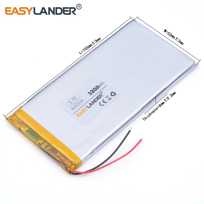 6052103 3 7 V 3200mAh литиевая полимерная аккумуляторная батарея 6 мм * 52 103 для планшетных