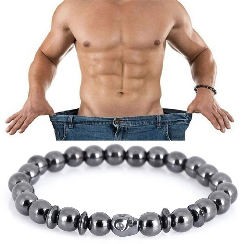 Магнитный терапевтический браслет с черепом черный камень ручное украшение для