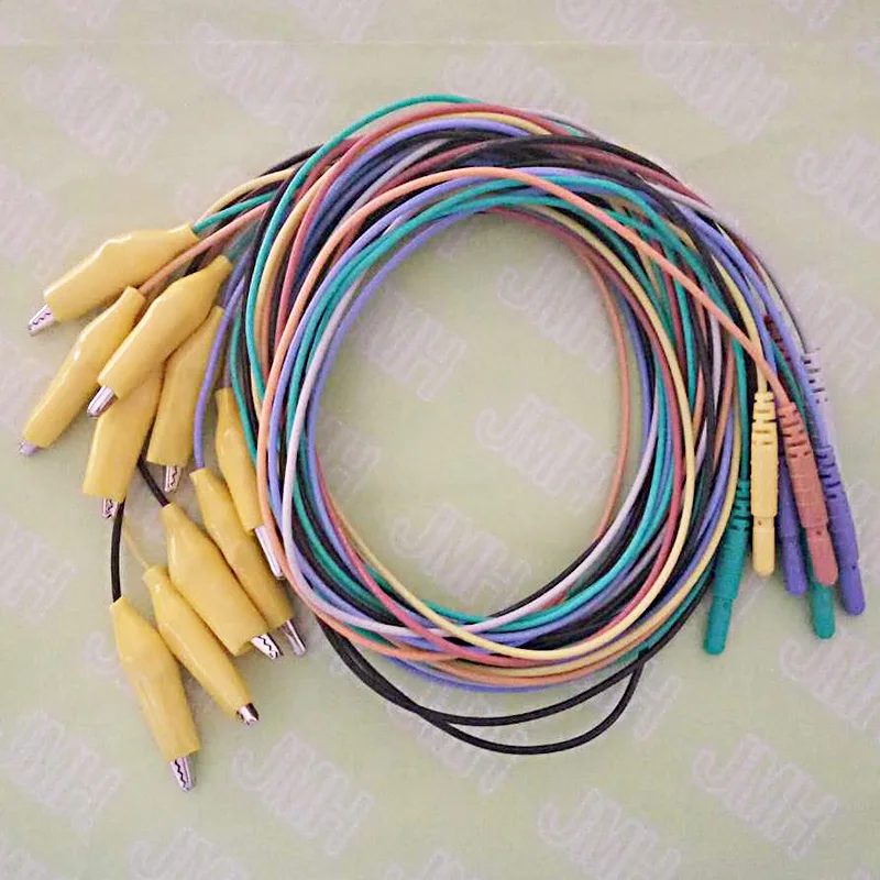 20pcs Din 1.5mm female plug EEG clip electrode cable for sleep brain EEG,1.5m Multicolor cable