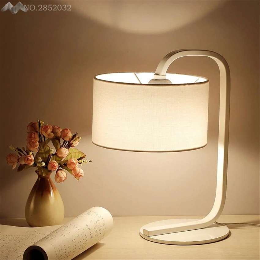 American simple fabric lampshade table light iron desk lamp for living room bedroom bedside eye protection home lighting fixture | Освещение