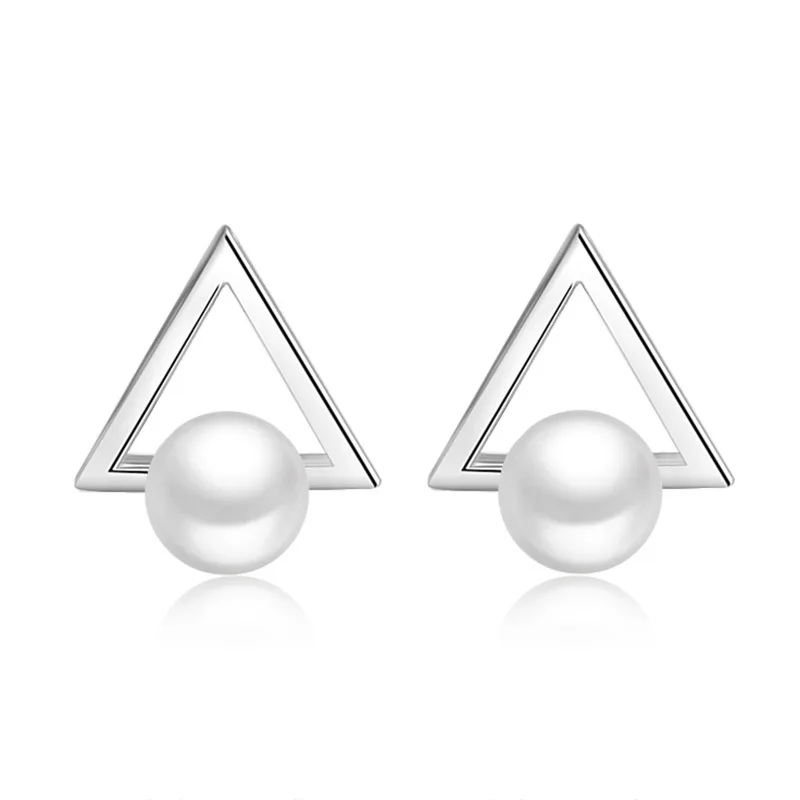 Женские треугольные серьги-гвоздики из серебра 100% пробы с жемчугом | Украшения и