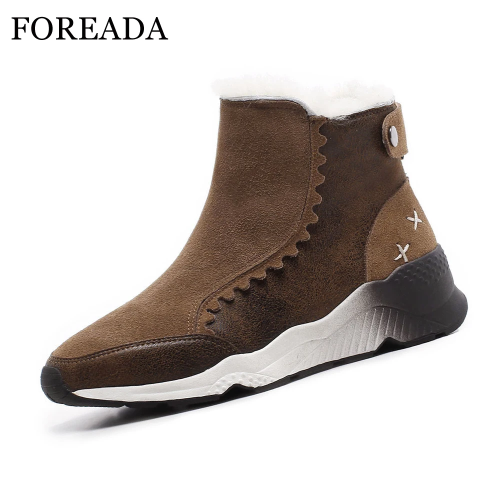Женские ботинки на плоской платформе FOREADA Зимние ботильоны с плюшем и