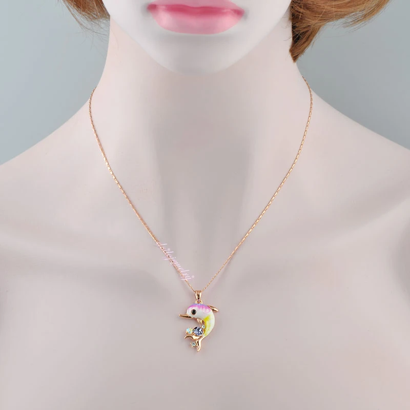 Nandudu животного Подвески птица/Павлин/Дельфин Мульти Цвет Кристалл Цепочки и