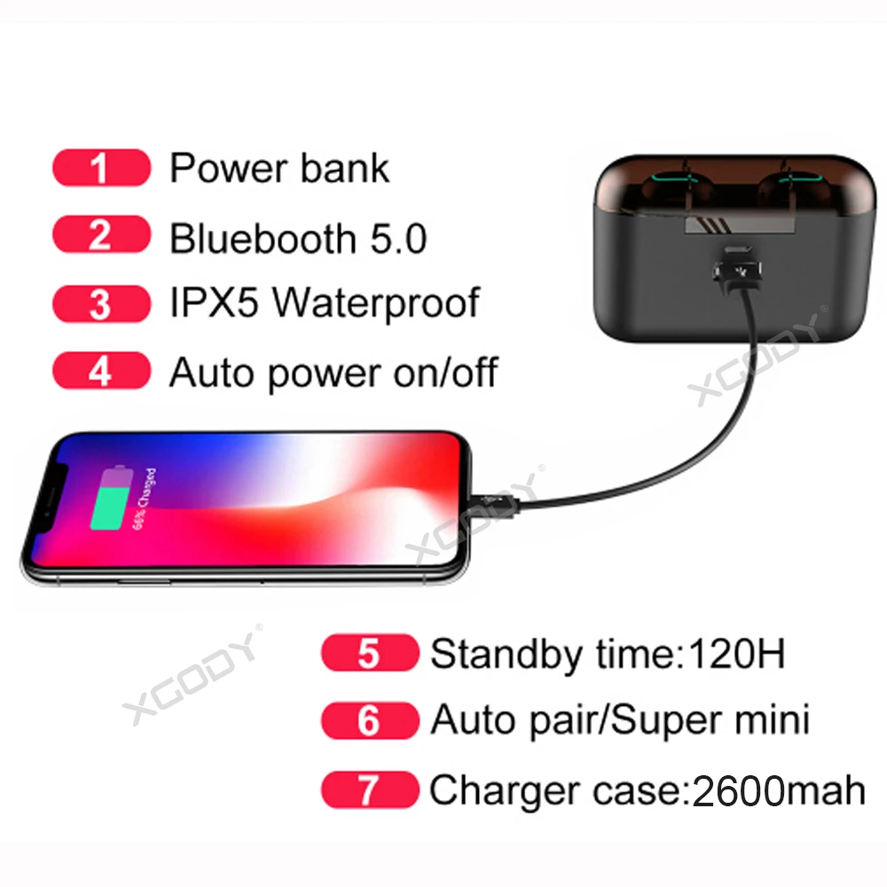 XGODY Q32P TWS беспроводные наушники Bluetooth 5 0 2600 мАч высокая мощность зарядное
