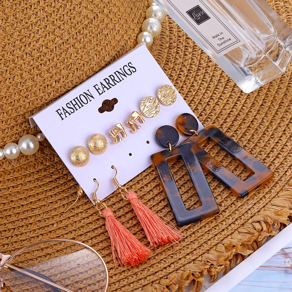 FAMSHIN Комплект сережек для женщин с геометрическими кисточками богемные