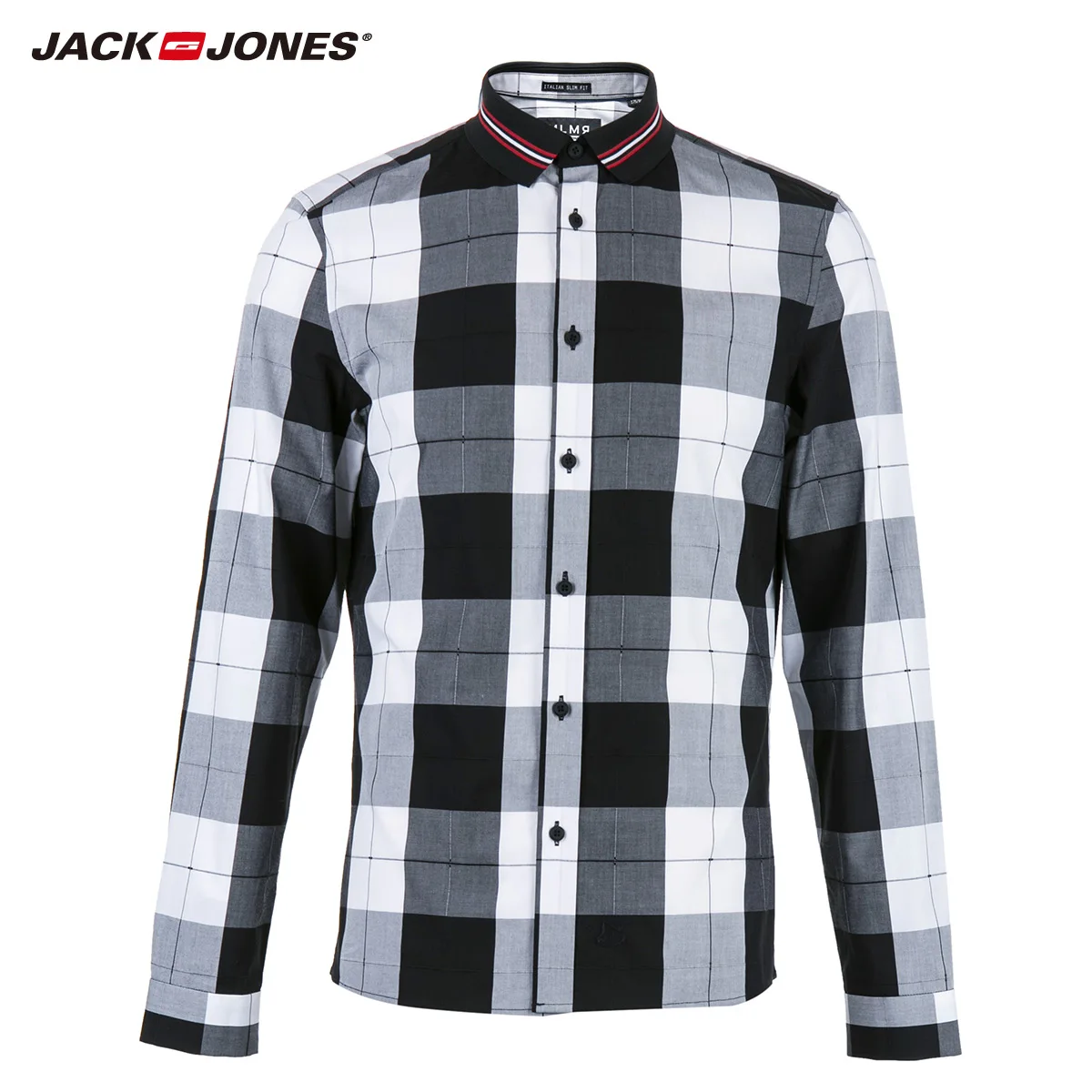 JackJones Мужская зимняя хлопковая рубашка с лацканами приталенный силуэт длинными
